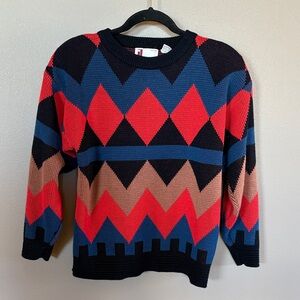 Vibrant 80’s Vintage Crewneck Knit Sweater with Shoulderpads